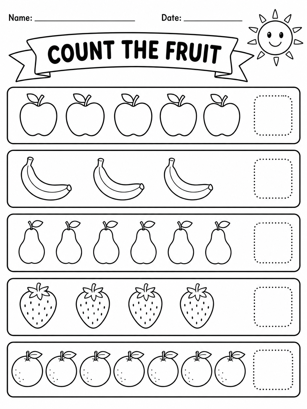 Count the Fruit printable sheet
