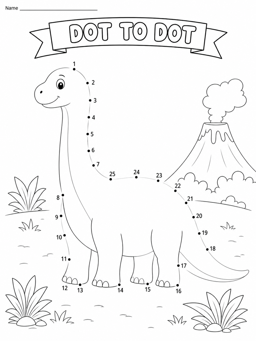 Dot to Dot Dinosaur printable sheet