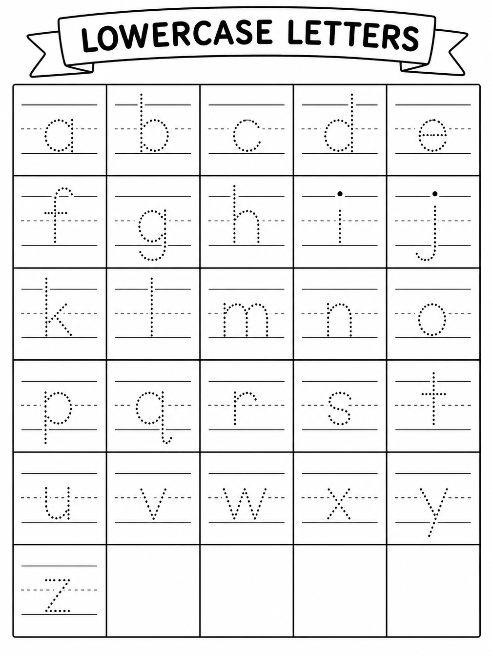 Lowercase a to z printable sheet
